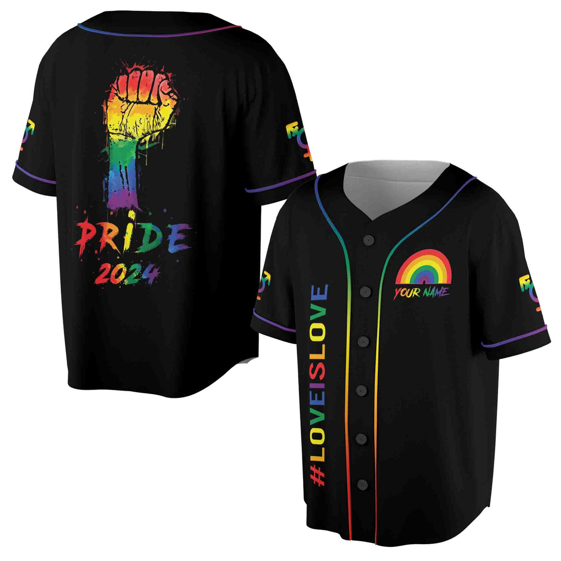 Customize Name Rainbow Hand Pride Month LGBT Team Unisex Baseball Jersey S-5XL