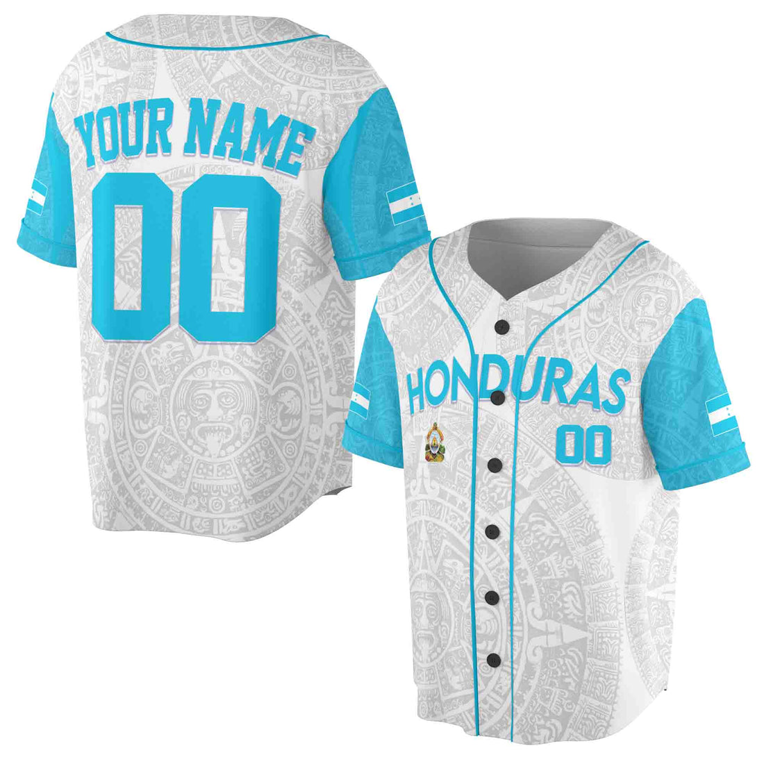 Personalized Honduras Flag Coat of Arms Symbol Aztec Tribal Art Baseball Jersey S-5XL