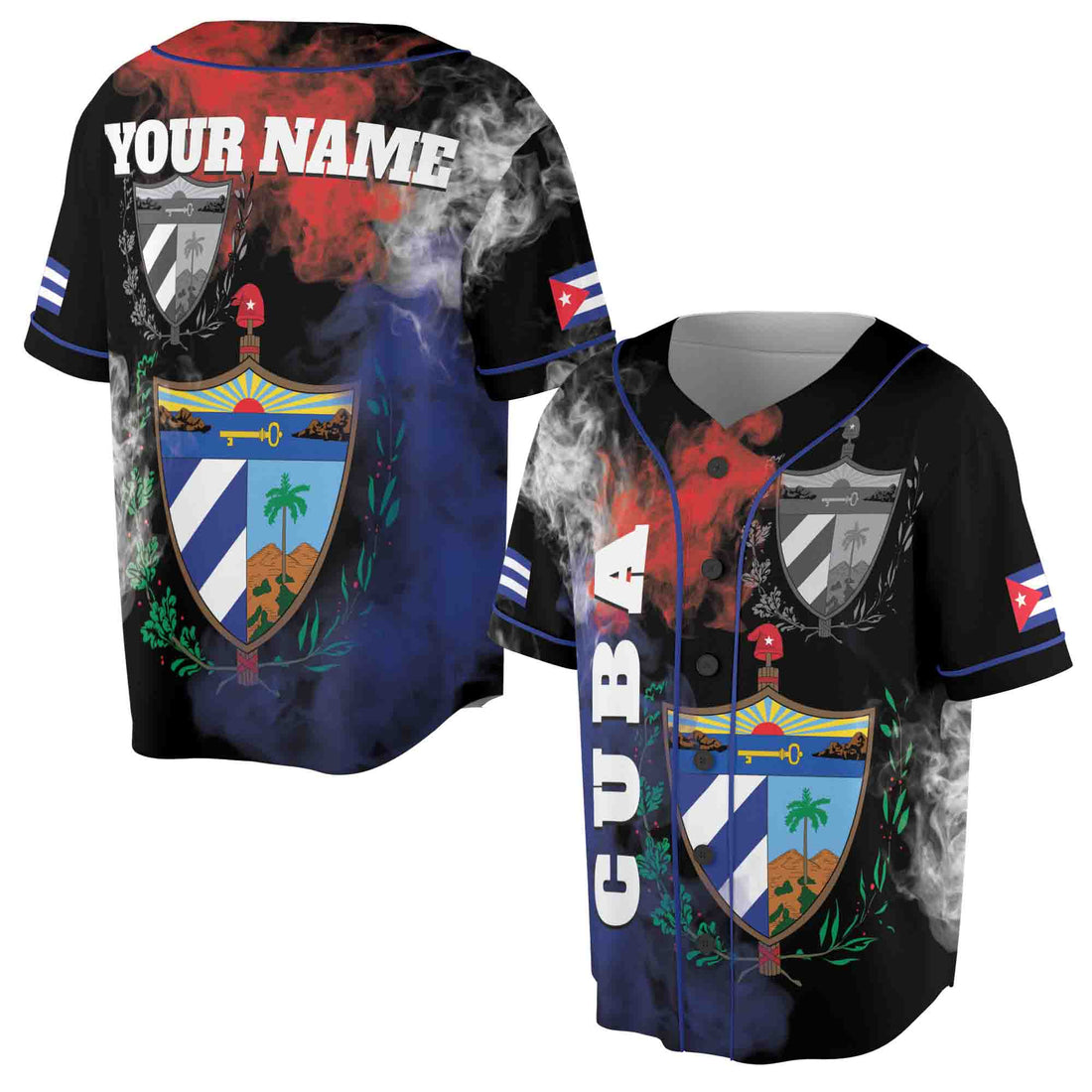 Custom Name Coat Of Arms Of Cuba Patriotic Cuba Flag Baseball Jersey S-5XL
