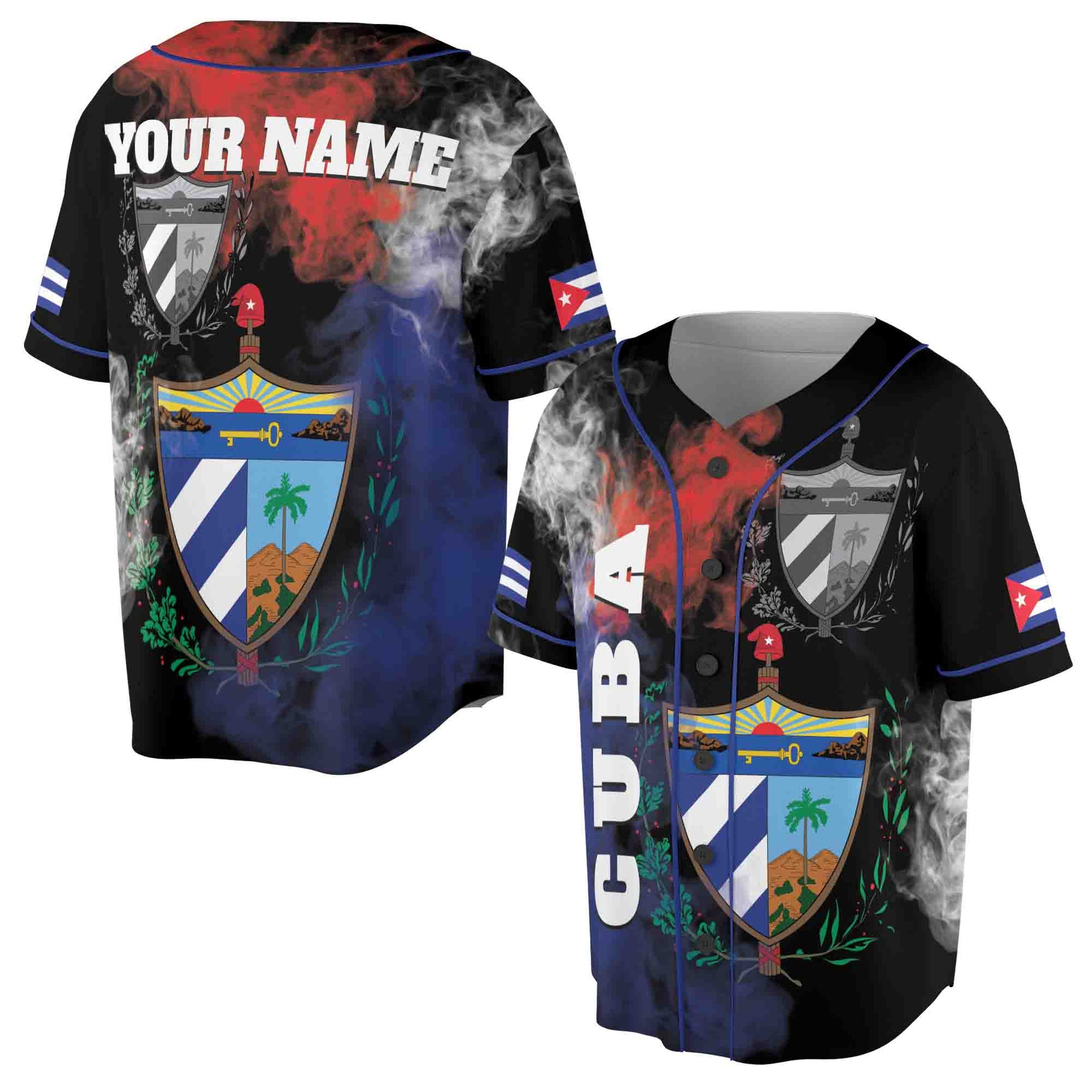 Custom Name Coat Of Arms Of Cuba Patriotic Cuba Flag Baseball Jersey S-5XL