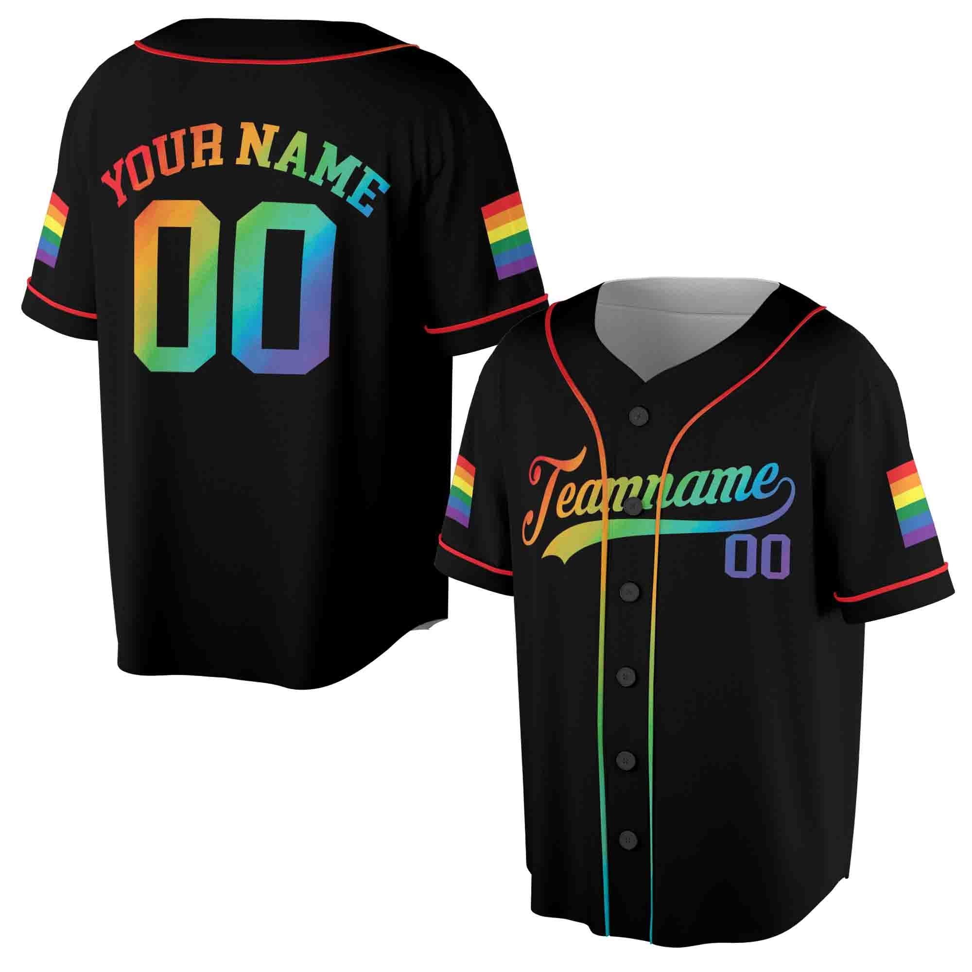 Customize Name Number Rainbow Pride LGBT Team Unisex Baseball Jersey S-5XL