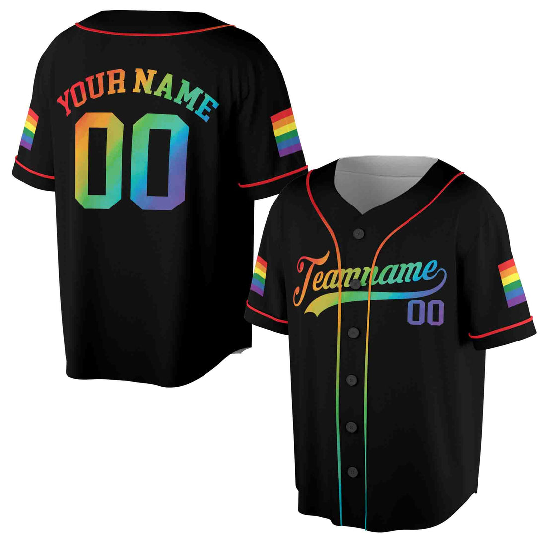 Customize Name Number Rainbow Pride LGBT Team Unisex Baseball Jersey S-5XL