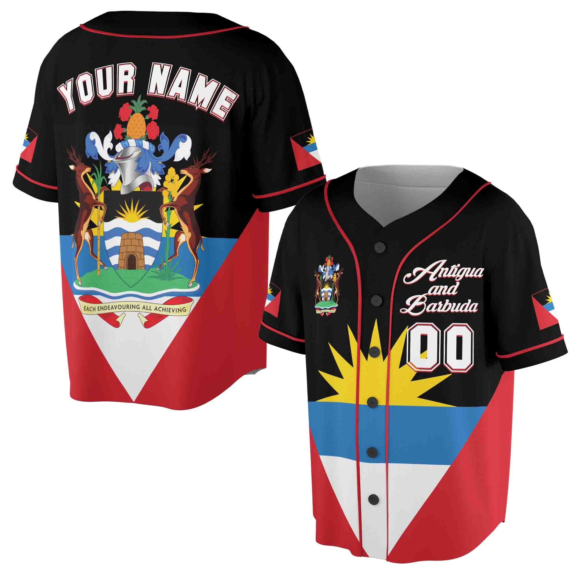 Personalized Name Number Antigua And Barbuda Flag Coat of Arms Patriotic Baseball Jersey S-5XL