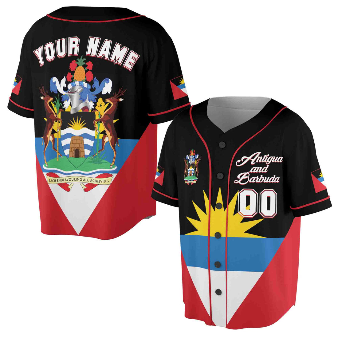 Personalized Name Number Antigua And Barbuda Flag Coat of Arms Patriotic Baseball Jersey S-5XL
