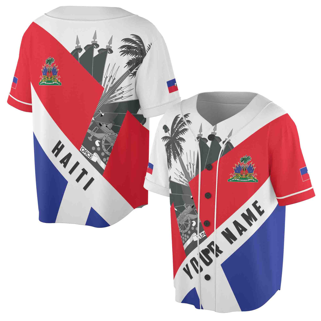 Custom Name Coat of Arms Of Haiti Patriotic Haiti Flag Baseball Jersey S-5XL