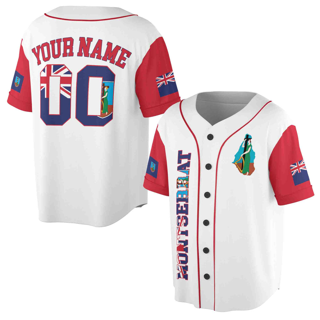 Personalized Name Number Montserrat Flag Coat of Arms Patriotic Baseball Jersey S-5XL