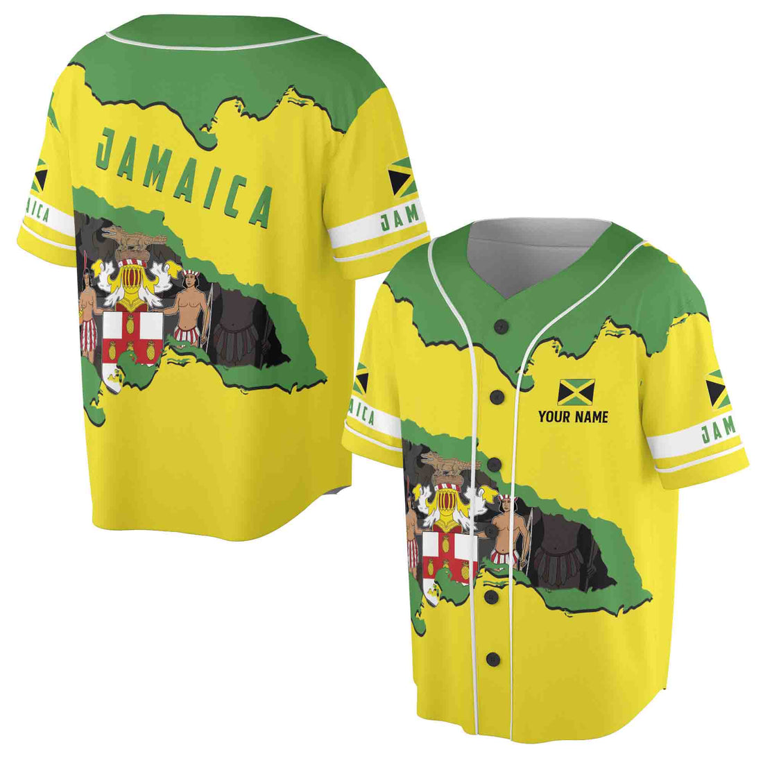 Custom Name Coat Of Arms Of Jamaica Patriotic Jamaica Flag Baseball Jersey S-5XL