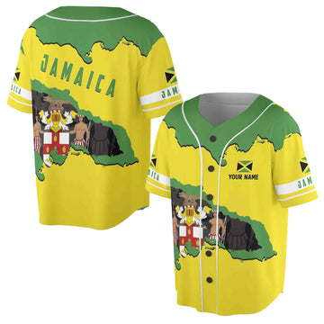 Custom Name Coat Of Arms Of Jamaica Patriotic Jamaica Flag Baseball Jersey S-5XL