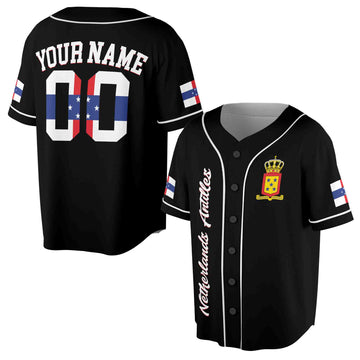 Personalized Name Number Netherlands Antilles Flag Coat of Arms Patriotic Baseball Jersey S-5XL