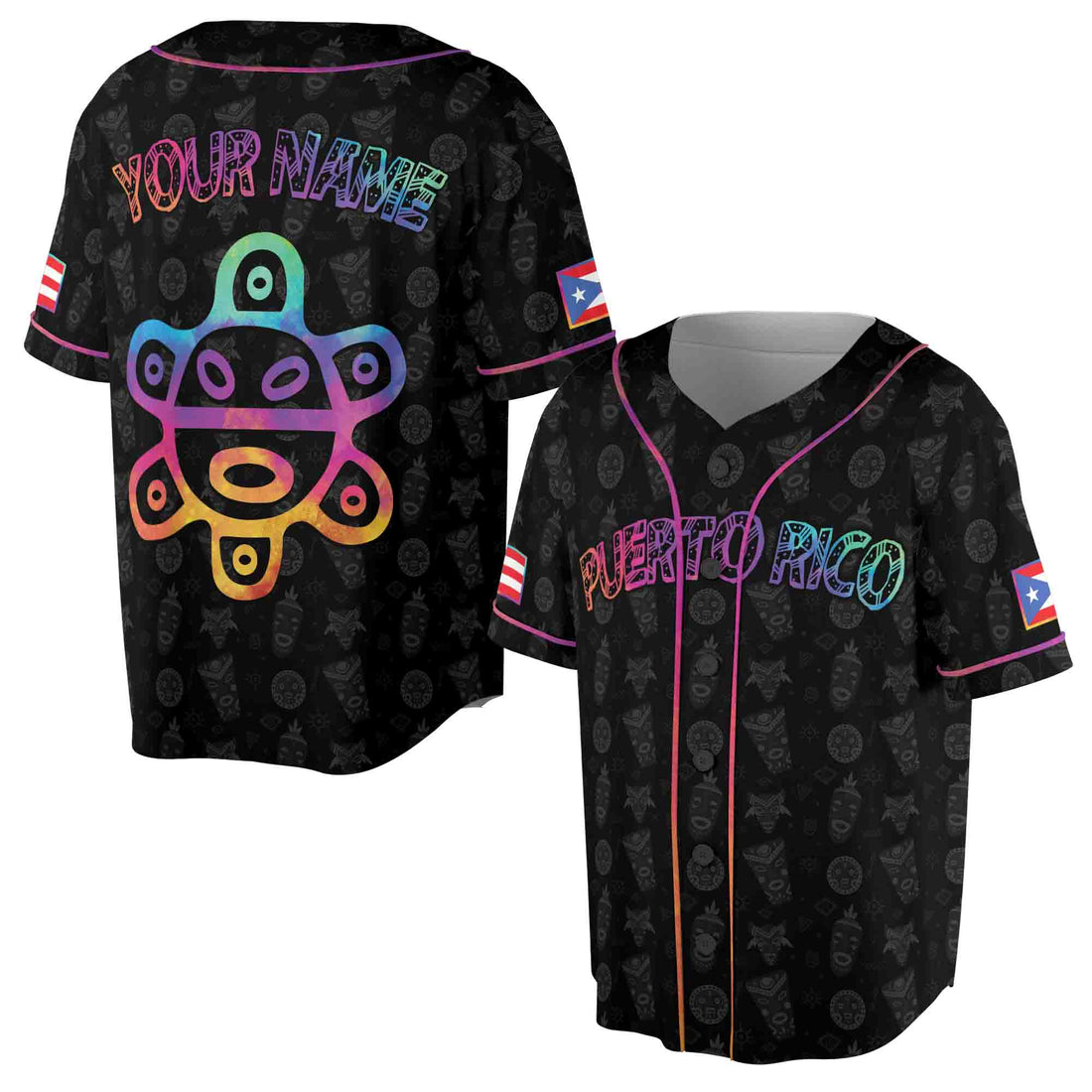 Customize Name Puerto Rico Puerto Rican Sun Colorful Taino Flag Baseball Jersey S-5XL