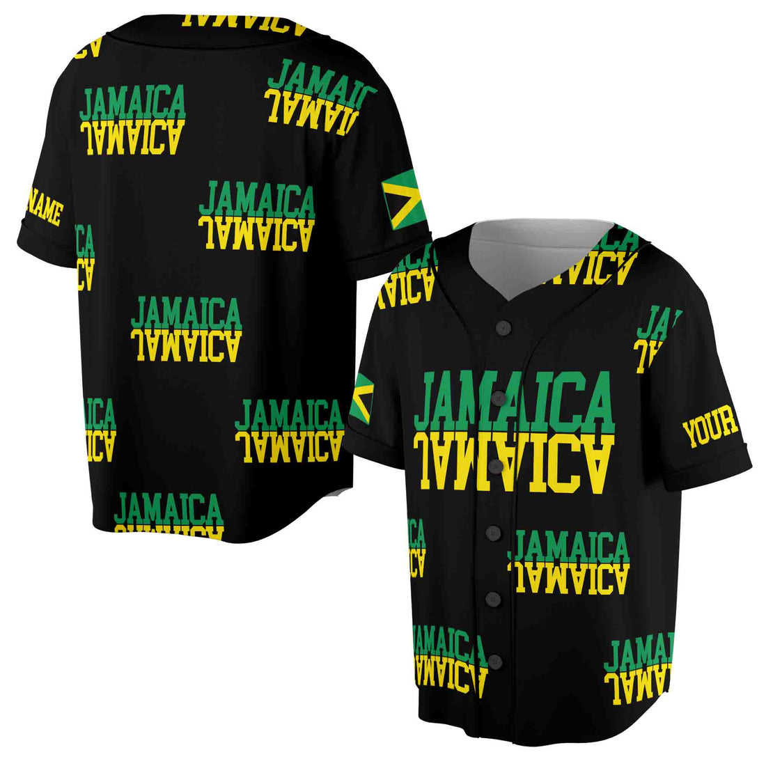 Personalized Name Number Jamaica Flag Coat of Arms Patriotic Baseball Jersey S-5XL
