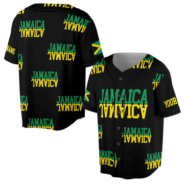 Personalized Name Number Jamaica Flag Coat of Arms Patriotic Baseball Jersey S-5XL