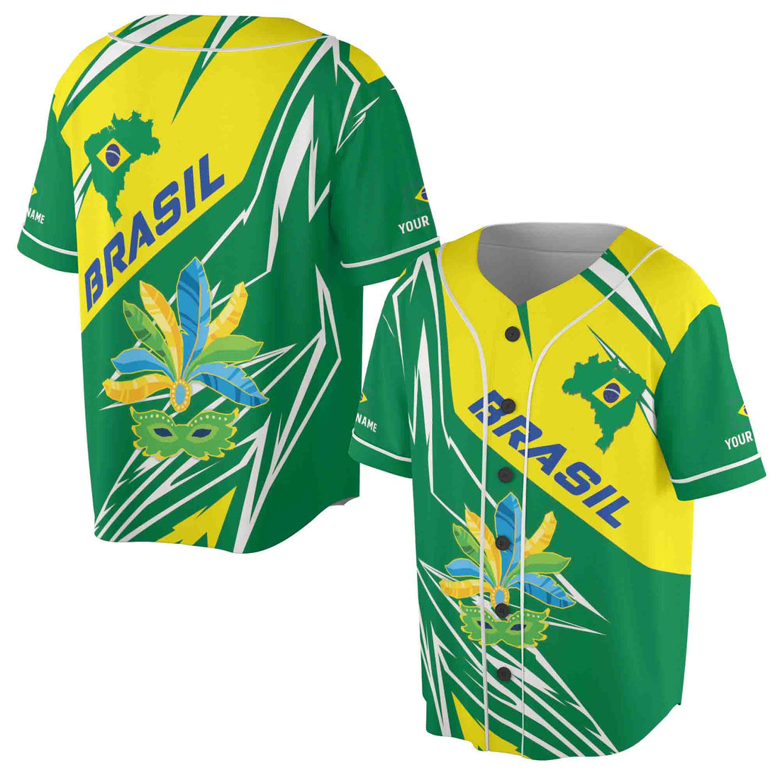 Custom Name Brasil Flag Brasilian Carnival Brazil Pride Baseball Jersey S-5XL