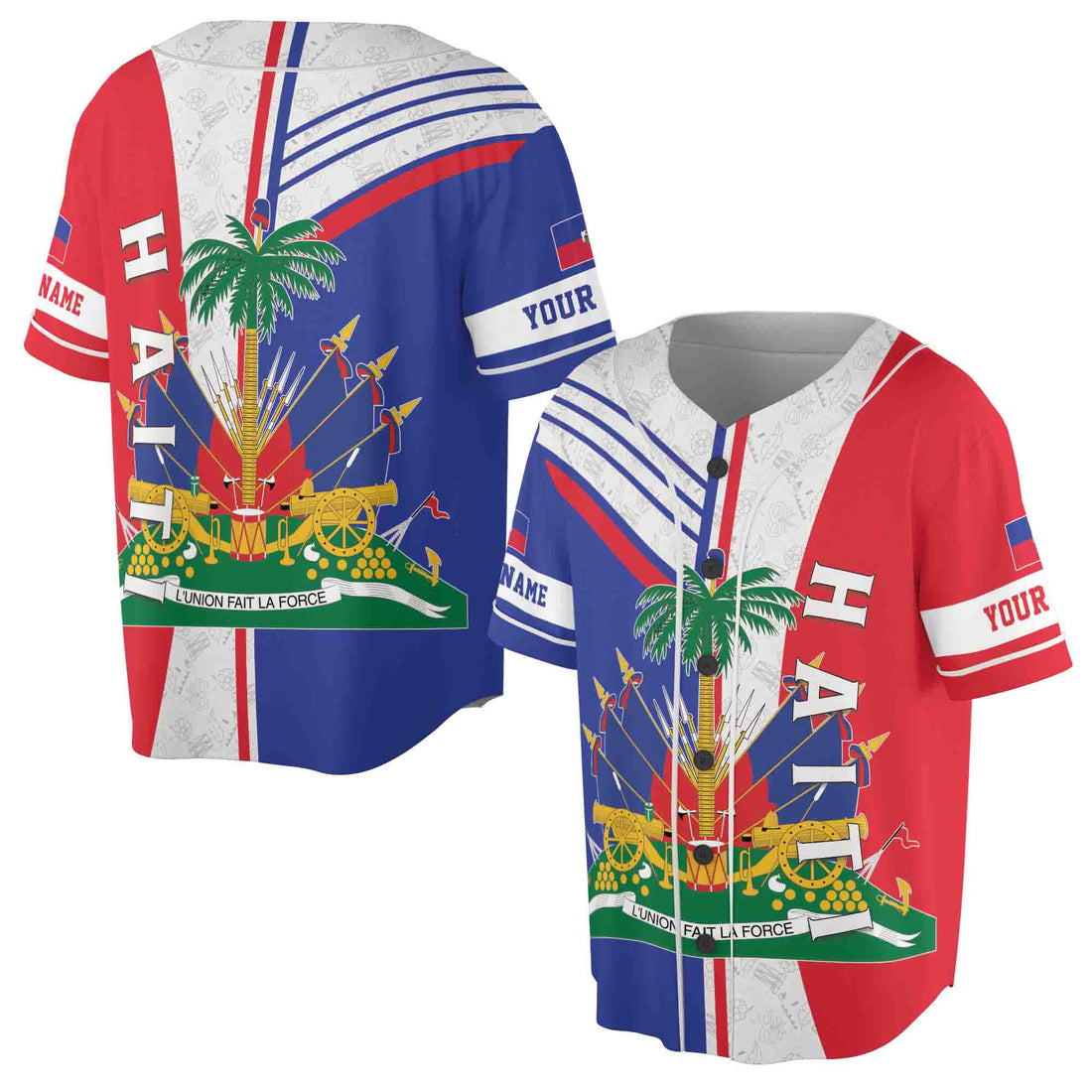 Custom Name Haiti Flag Coat of Arms Of Haiti Patriotic Baseball Jersey S-5XL