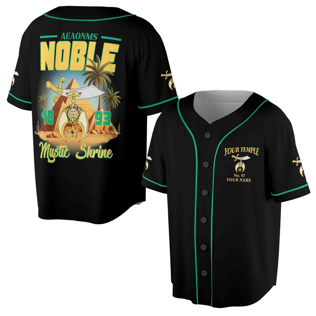 Custom Name Temple Noble AEAONMS Shriner Masonic Baseball Jersey S-5XL