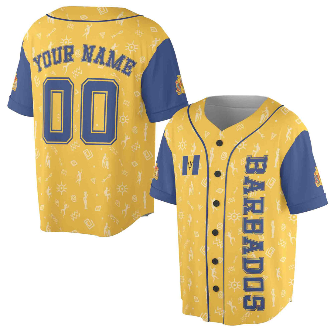 Personalized Name Number Barbados Flag Coat of Arms Patriotic Baseball Jersey S-5XL