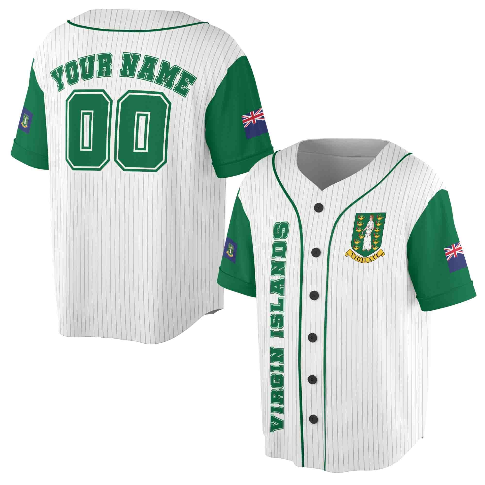 Personalized Name Number Virgin Islands Flag Coat of Arms Patriotic Baseball Jersey S-5XL