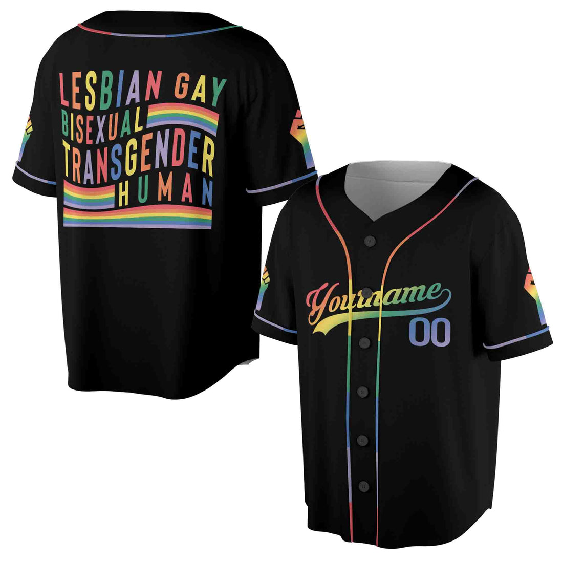 Customize Name Number Rainbow Pride Month LGBT Team Unisex Baseball Jersey S-5XL