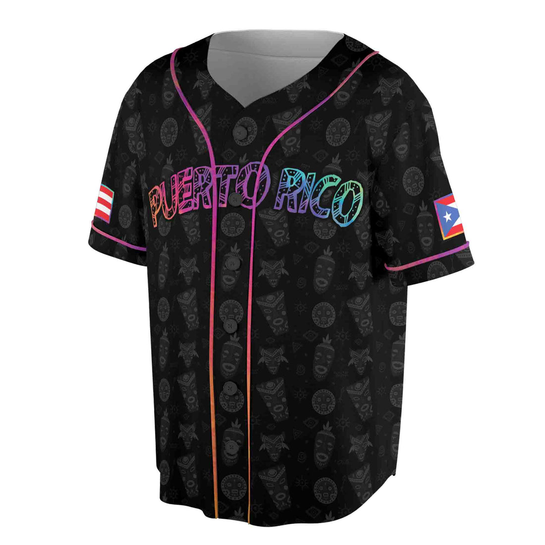 Customize Name Puerto Rico Puerto Rican Sun Colorful Taino Flag Baseball Jersey S-5XL