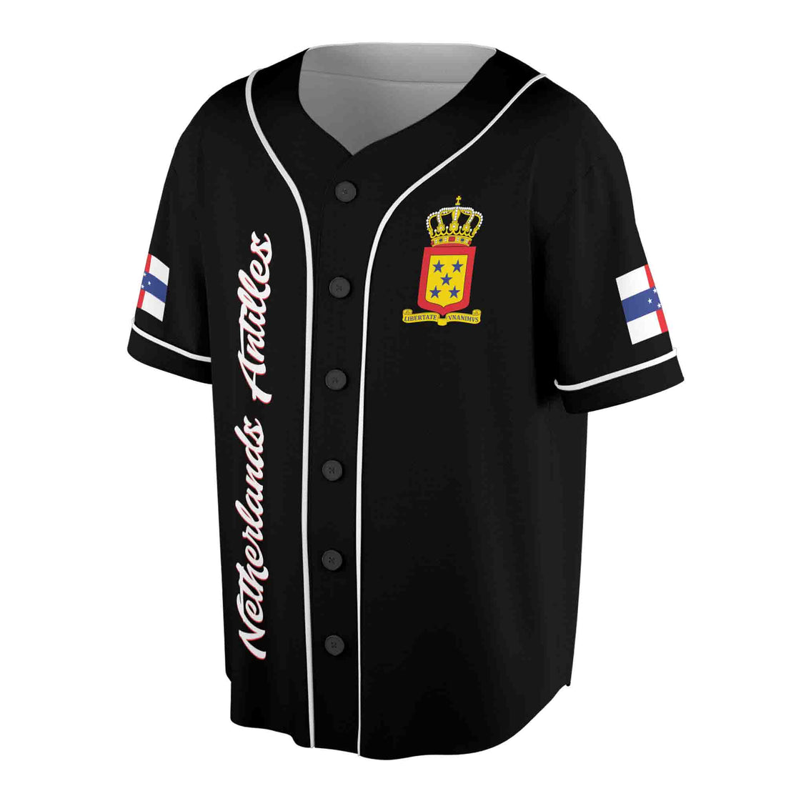 Personalized Name Number Netherlands Antilles Flag Coat of Arms Patriotic Baseball Jersey S-5XL