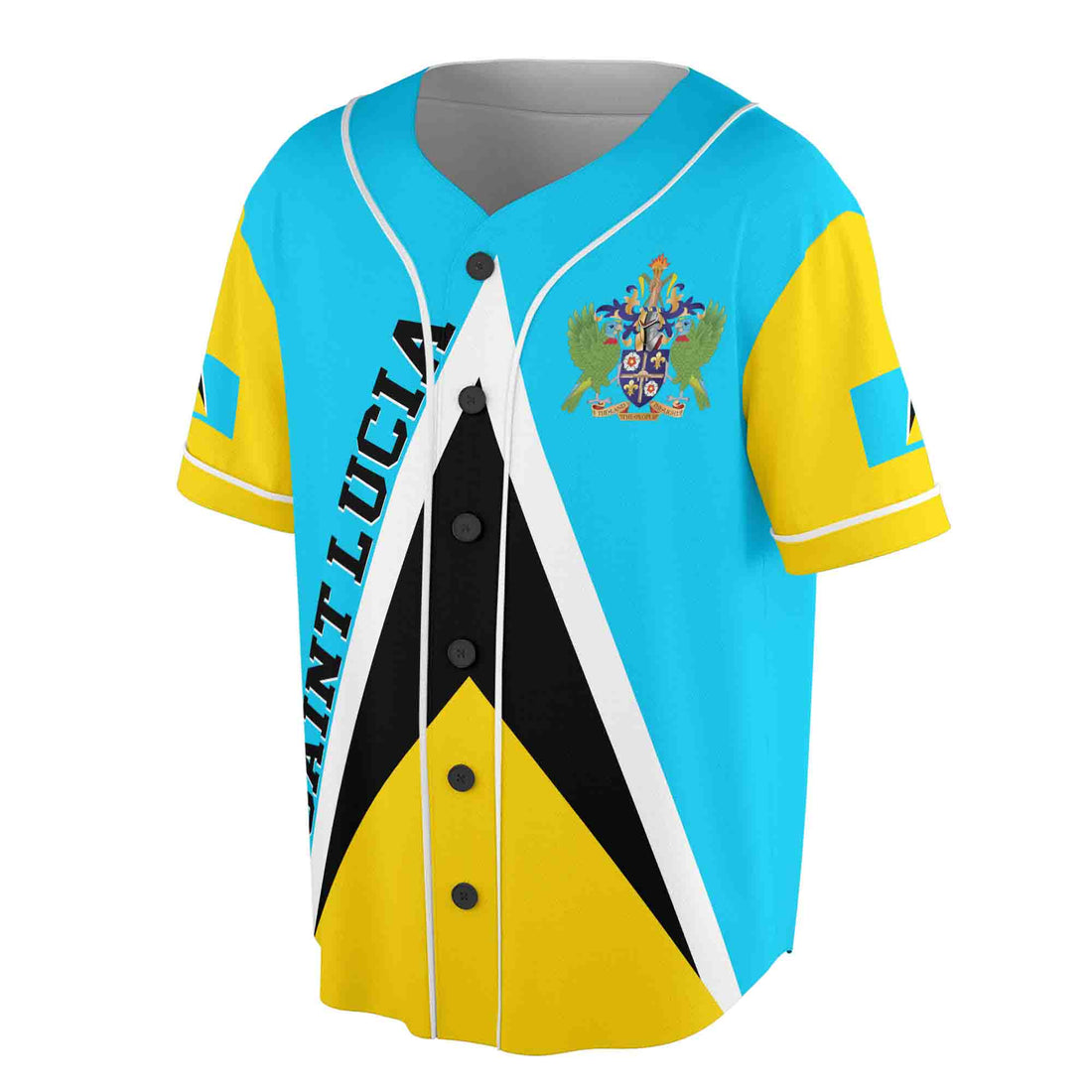 Personalized Name Number Saint Lucia Flag Coat of Arms Patriotic Baseball Jersey S-5XL