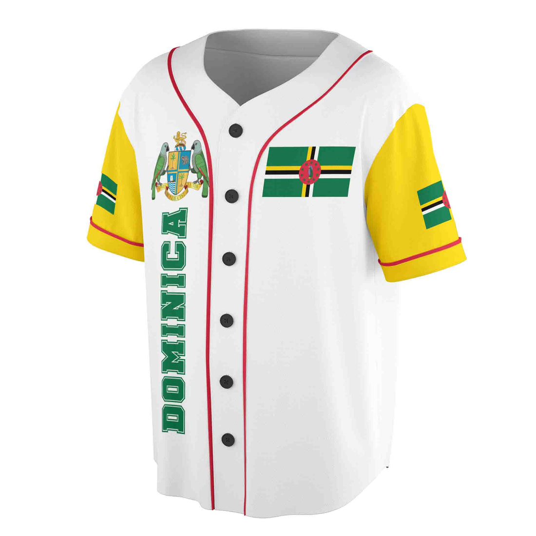 Personalized Name Number Dominica Flag Coat of Arms Patriotic Baseball Jersey S-5XL