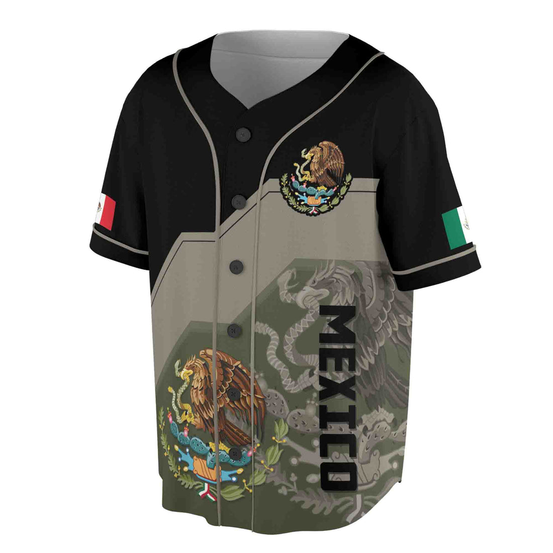 Custom Name Number Mexico Flag Coat Of Arms Of Mexico Baseball Jersey S-5XL