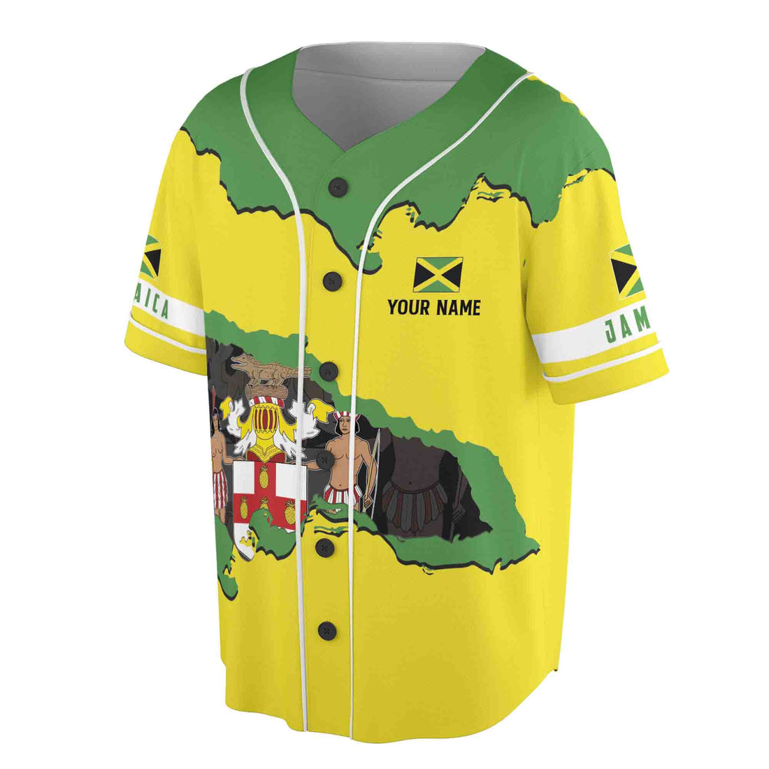 Custom Name Coat Of Arms Of Jamaica Patriotic Jamaica Flag Baseball Jersey S-5XL