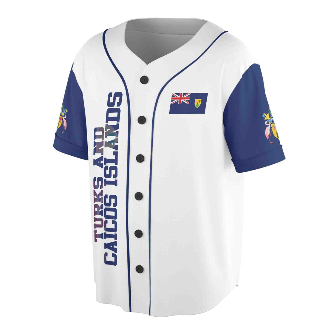 Personalized Name Number Turks And Caicos Islands Flag Coat of Arms Patriotic Baseball Jersey S-5XL