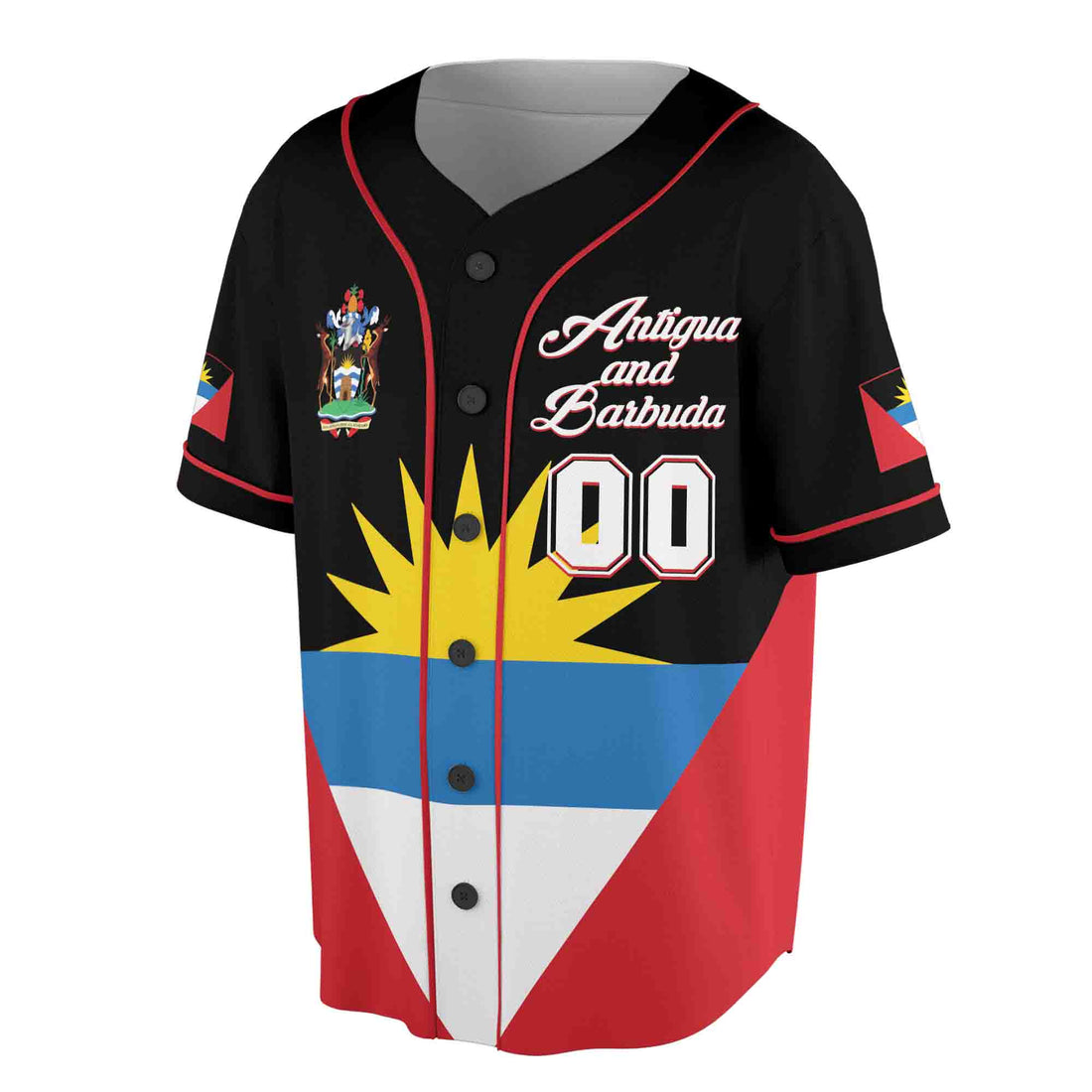 Personalized Name Number Antigua And Barbuda Flag Coat of Arms Patriotic Baseball Jersey S-5XL