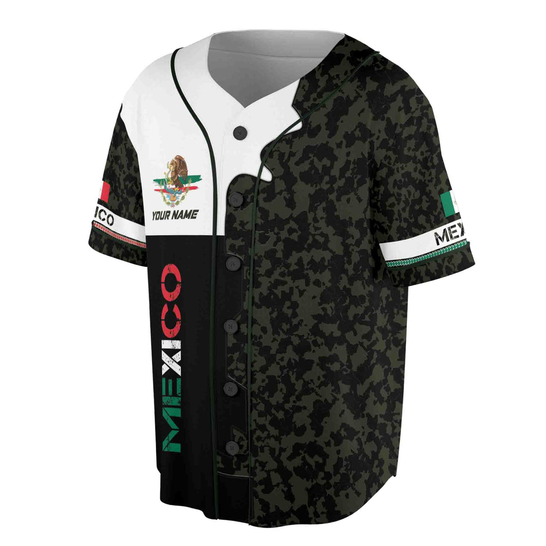 Custom Name Coat Of Arms Mexico Flag Military Eagle Smoke Baseball Jersey S-5XL