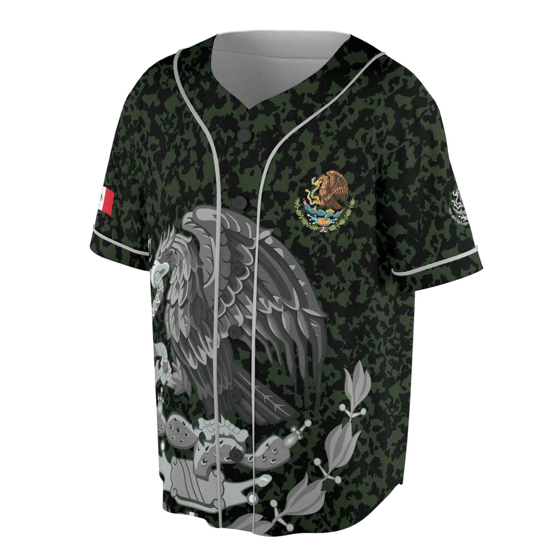 Custom Name Coat of Arms Of Mexico Flag Military Pattern Baseball Jersey S-5XL