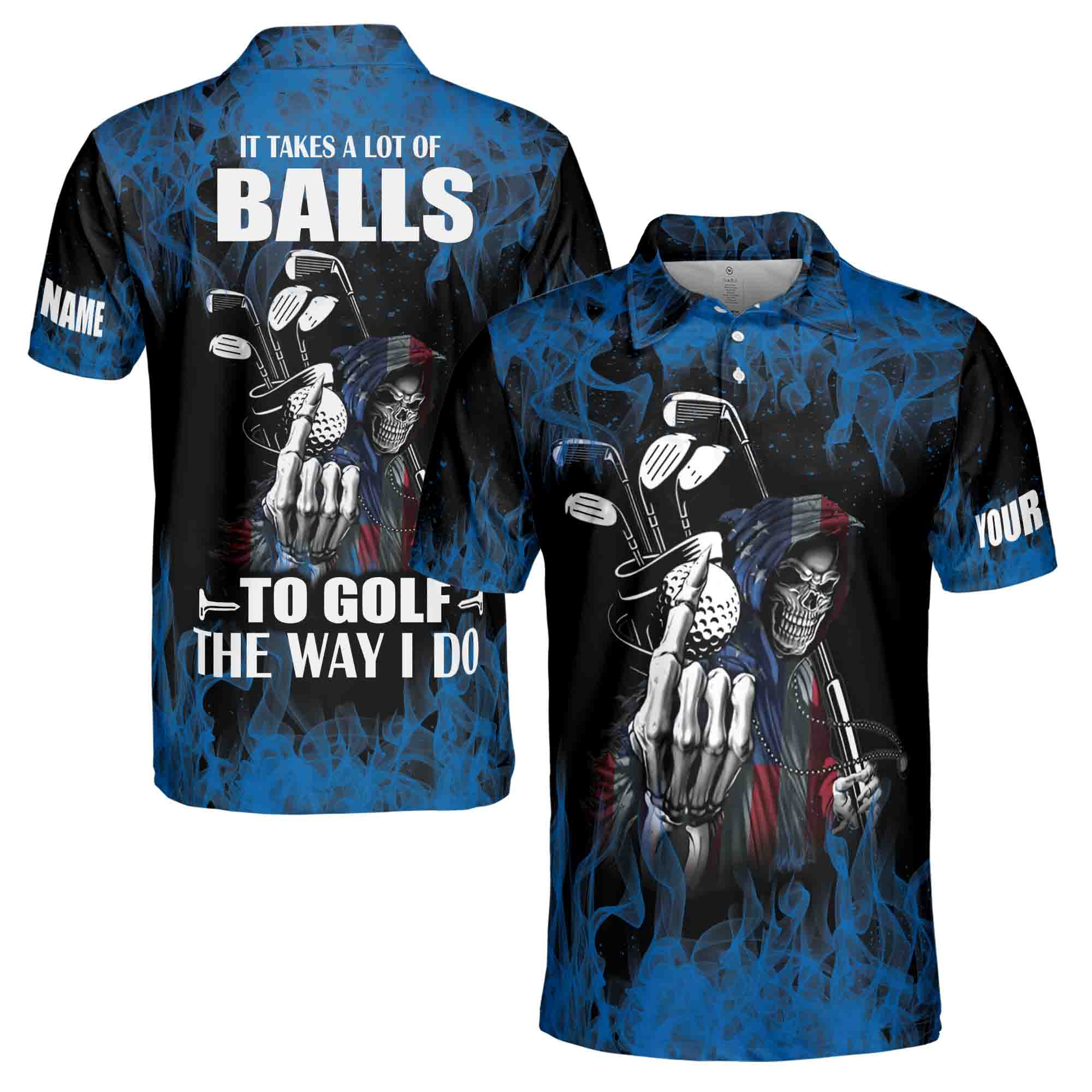 Custom Name Flame Skull Golf The Way I Do Men's Polo Shirt S-5XL