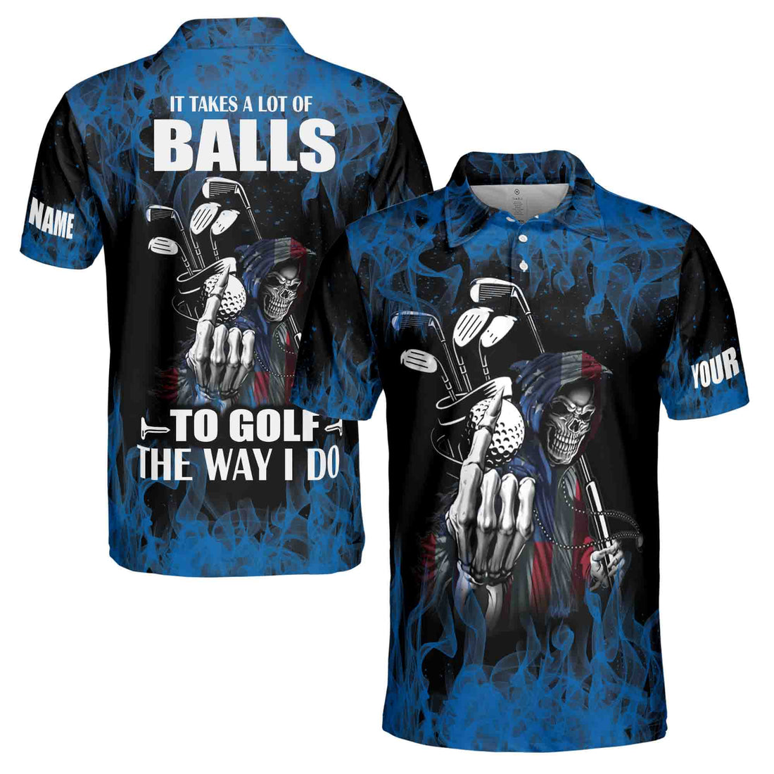Custom Name Flame Skull Golf The Way I Do Men's Polo Shirt S-5XL
