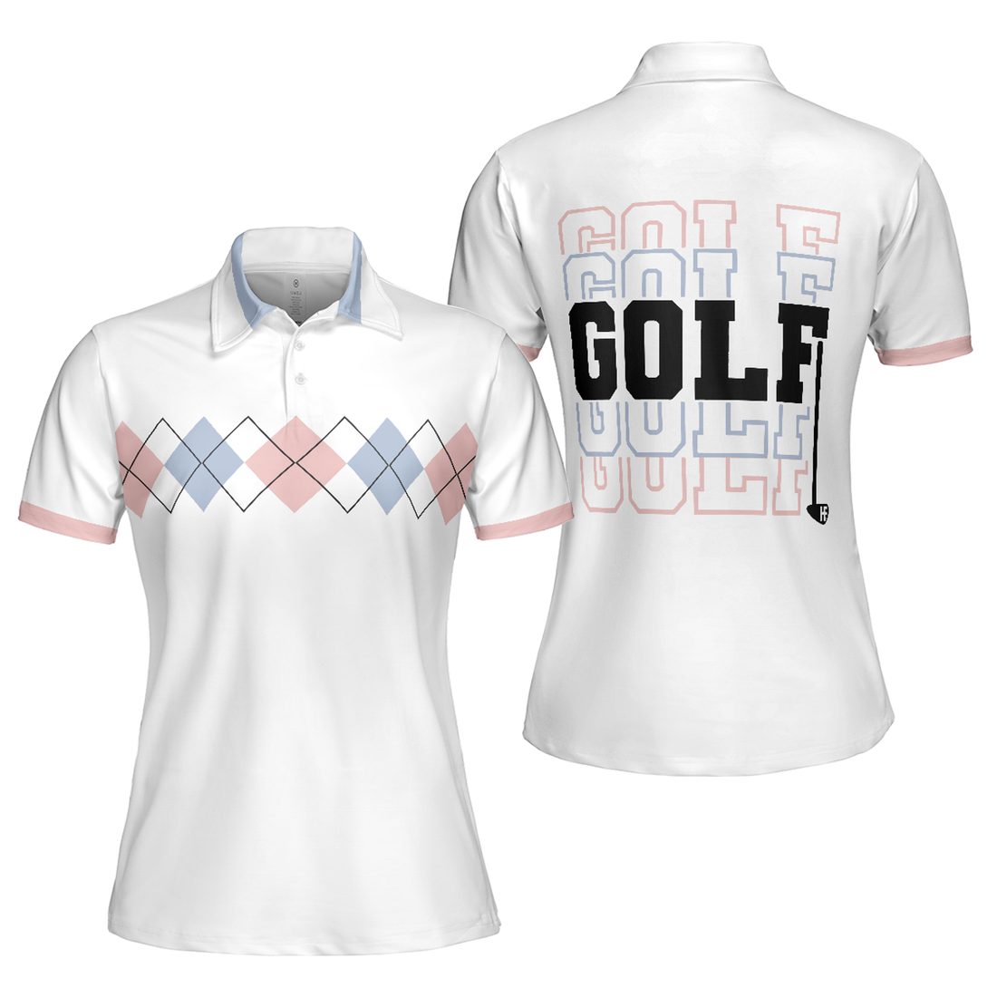 Pink Blue And Black Argyle Golf Short Sleeve Women's Polo Shirts S-5XL