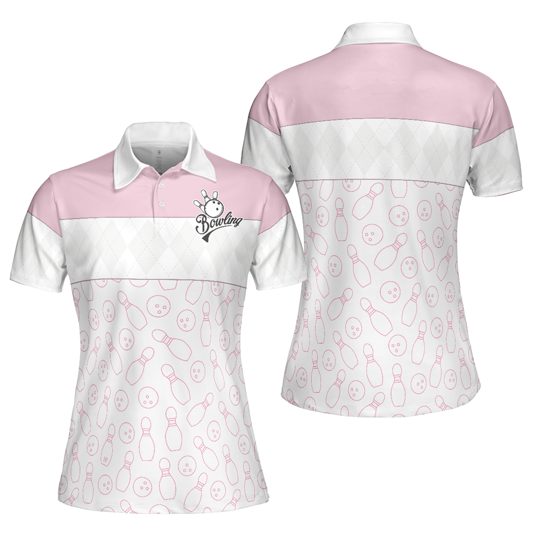 Pink Bowling Ball Print White With Short Sleeves Women's Polo Shirts S-5XL