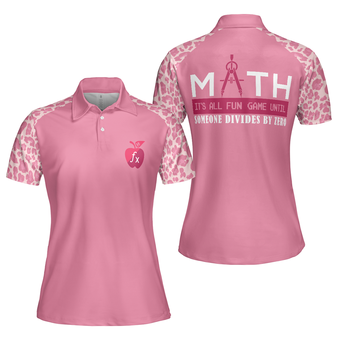 Pink Leopard Math Teacher Short Sleeve for Funny Math Women Polo Shirt S-5XL