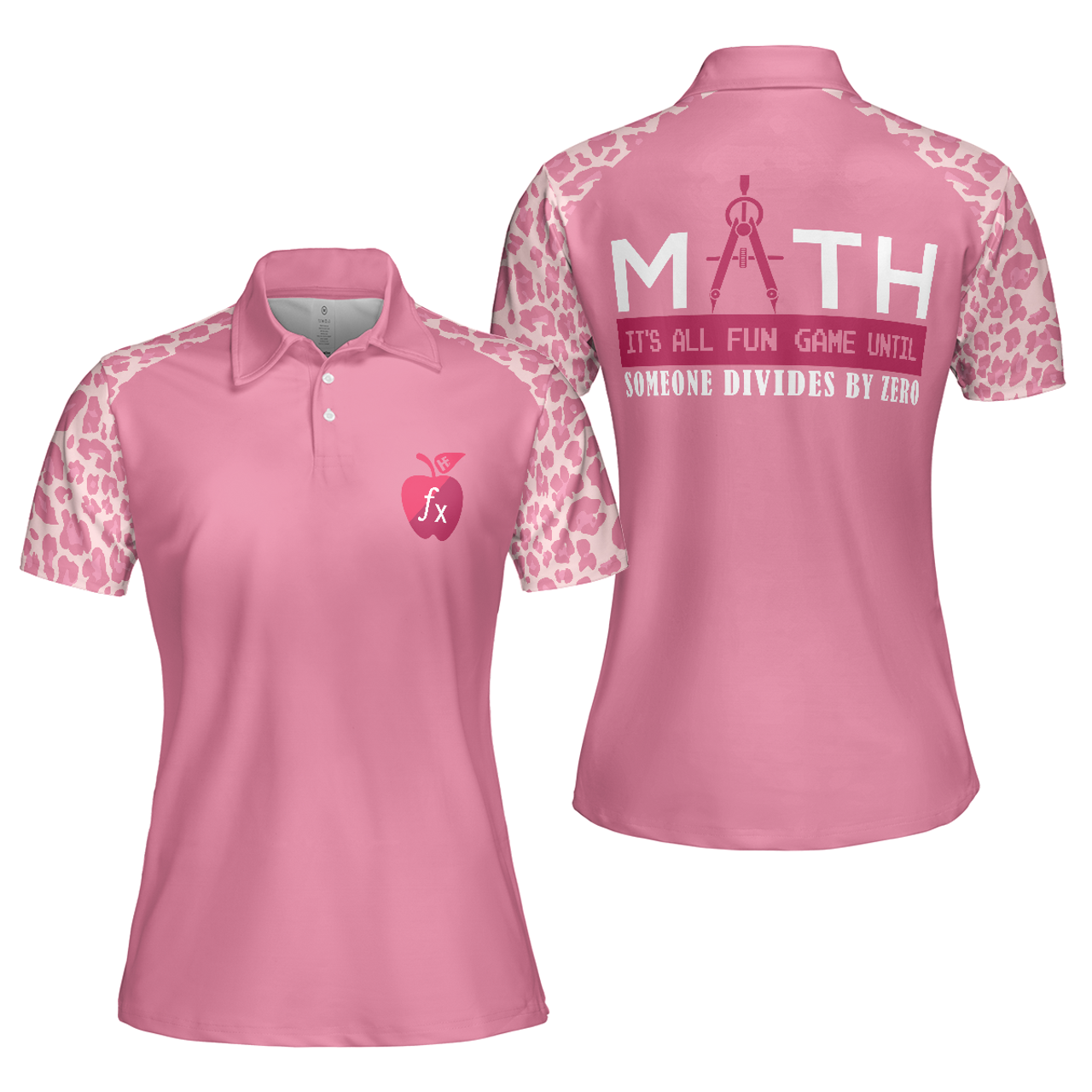Pink Leopard Math Teacher Short Sleeve for Funny Math Women Polo Shirt S-5XL