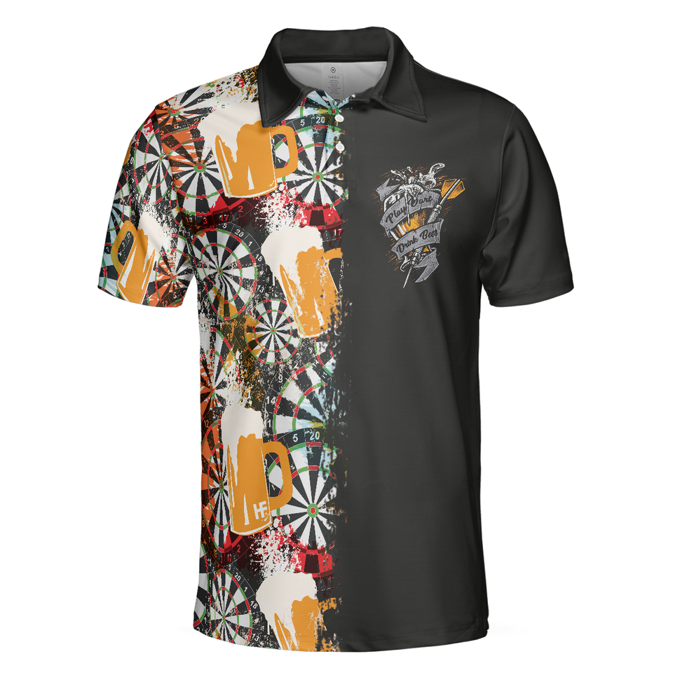 Play Darts Drink Beer Short Sleeve Board Pattern Men's Polo Shirt S-5XL