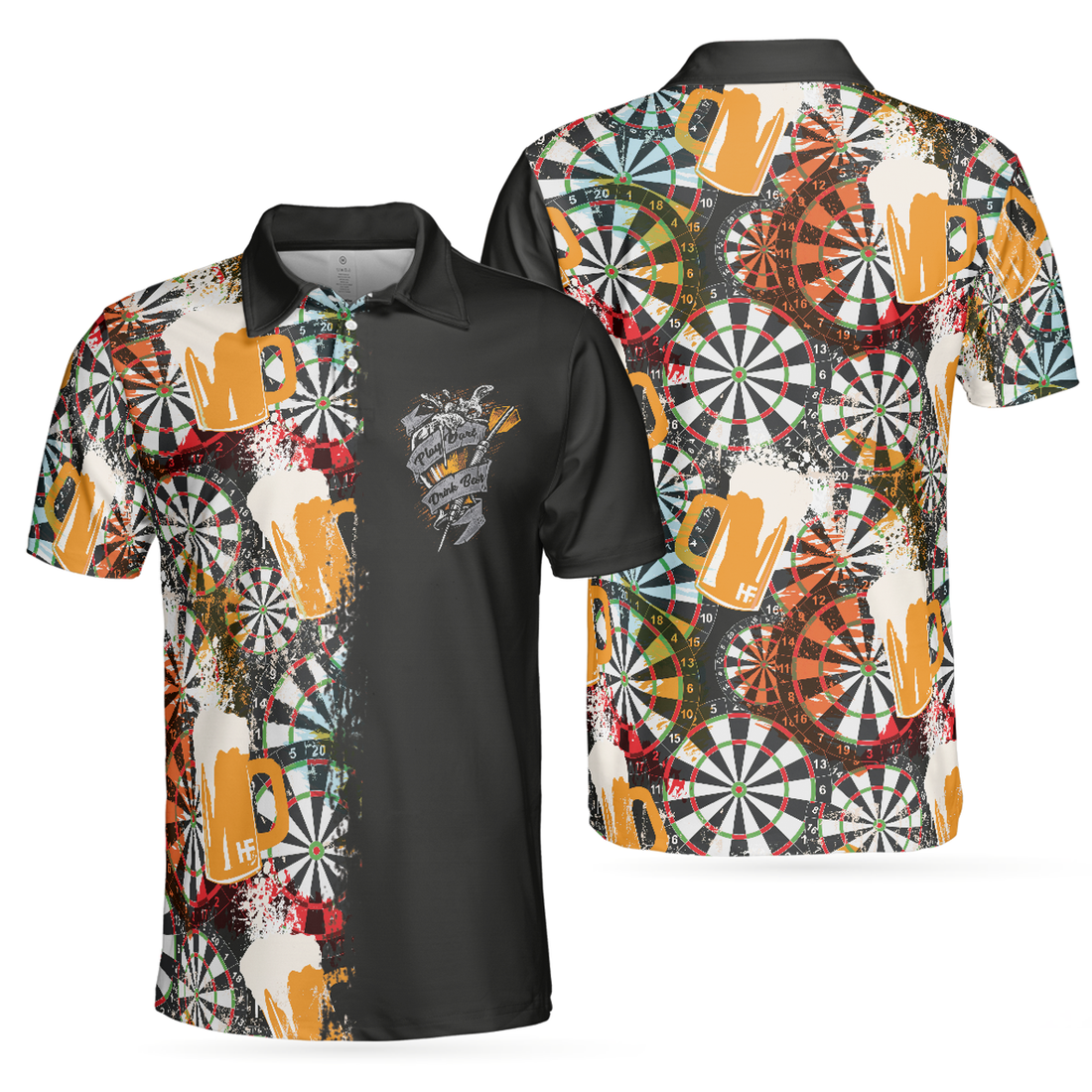Play Darts Drink Beer Short Sleeve Board Pattern Men's Polo Shirt S-5XL