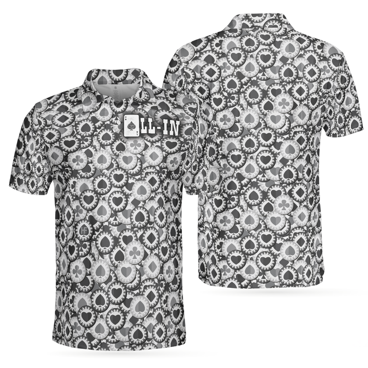 Poker All In Short Sleeve Black and White Chip Pattern Men's Polo Shirt S-5XL