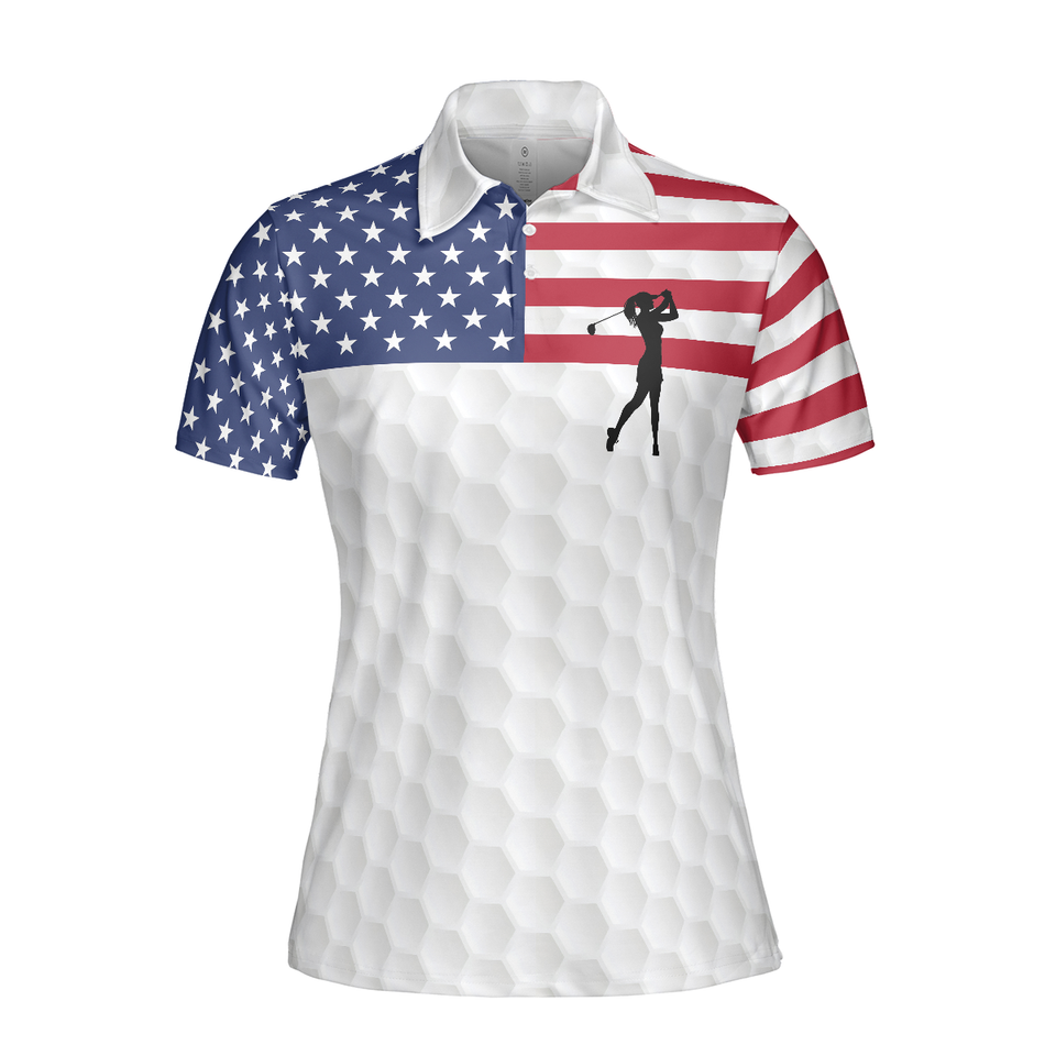 Premium American Golfer Sleeve for with American Flag Women's Polo Shirts S-5XL