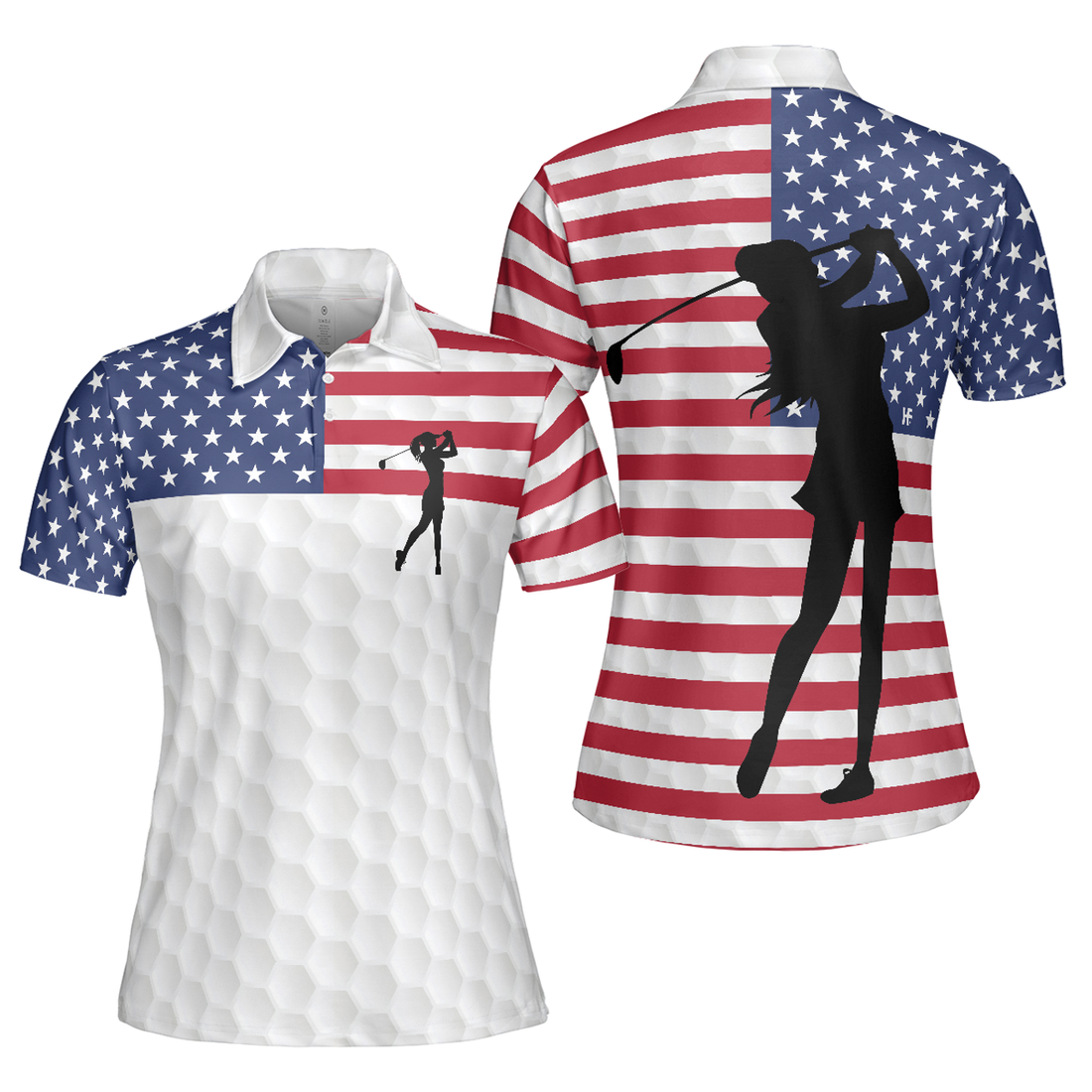 Premium American Golfer Sleeve for with American Flag Women's Polo Shirts S-5XL