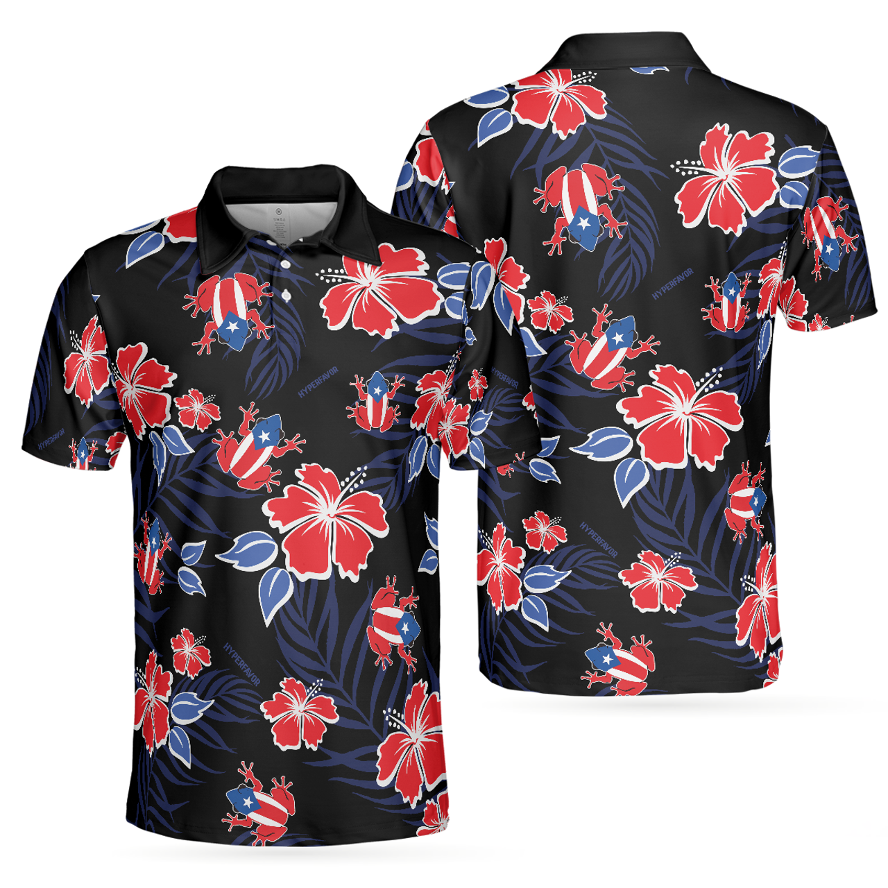 Puerto Rican Toad Floral Puerto Rico Common Coqui Flag Men's Polo Shirt S-5XL