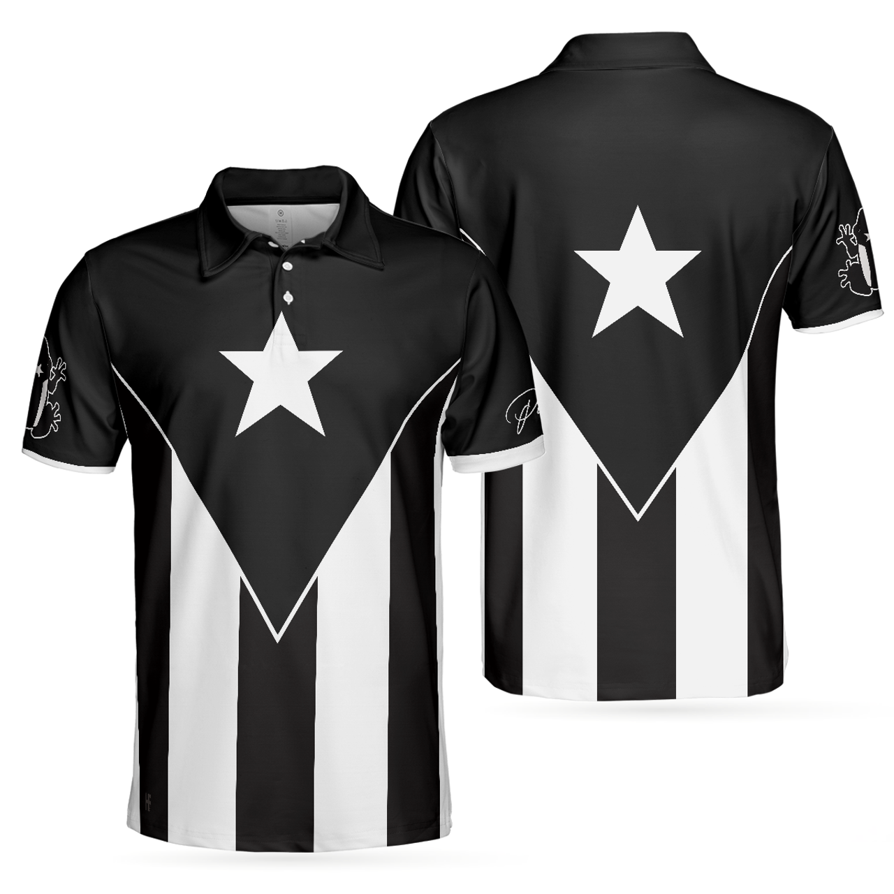 Puerto Rico Flag Black White Coqui National Pride Men's Polo Shirt S-5XL