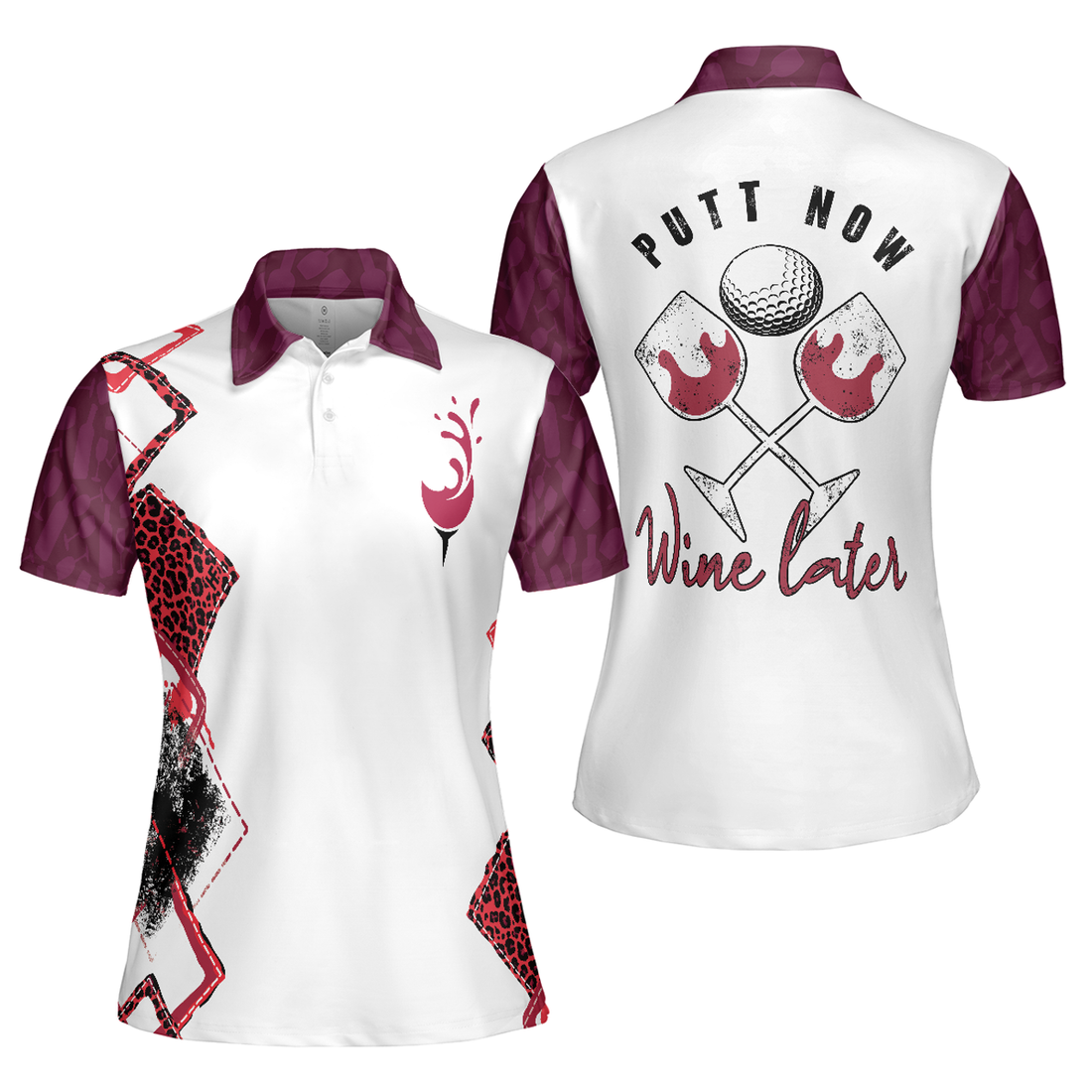 Putt Now Wine Later Elegant Leopard Golf For Ladies Women's Polo Shirts S-5XL