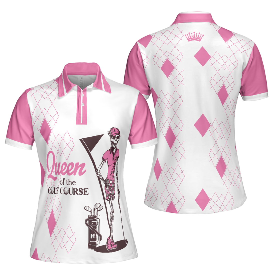 Queen Of The Golf Argyle Pattern Short White And Pink Women's Polo Shirts S-5XL