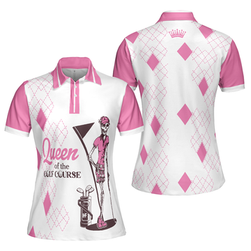 Queen Of The Golf Argyle Pattern Short White And Pink Women's Polo Shirts S-5XL