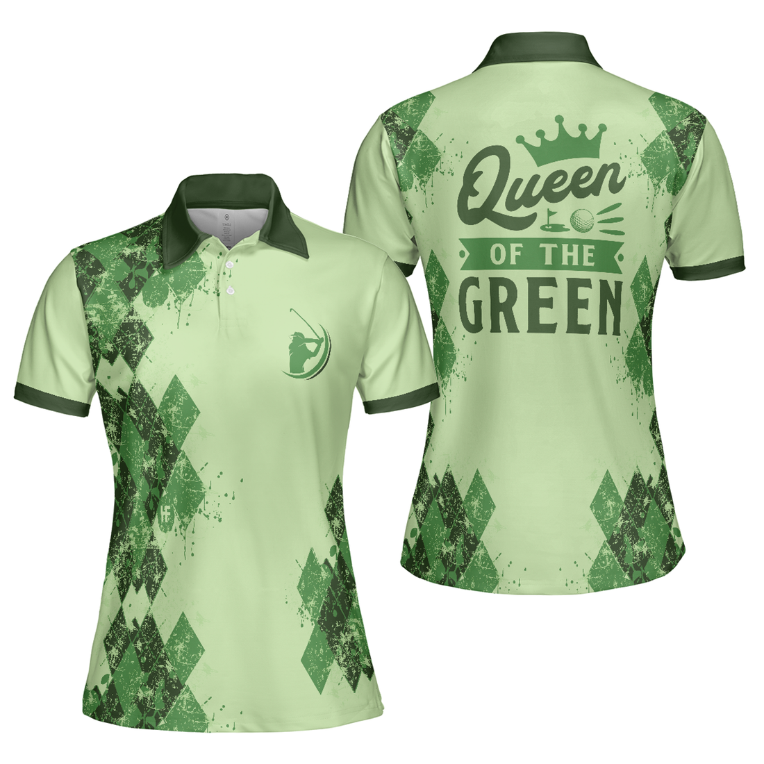 Queen Of The Green Golf Girl Short Sleeve Argyle Pattern Women's Polo Shirts S-5XL