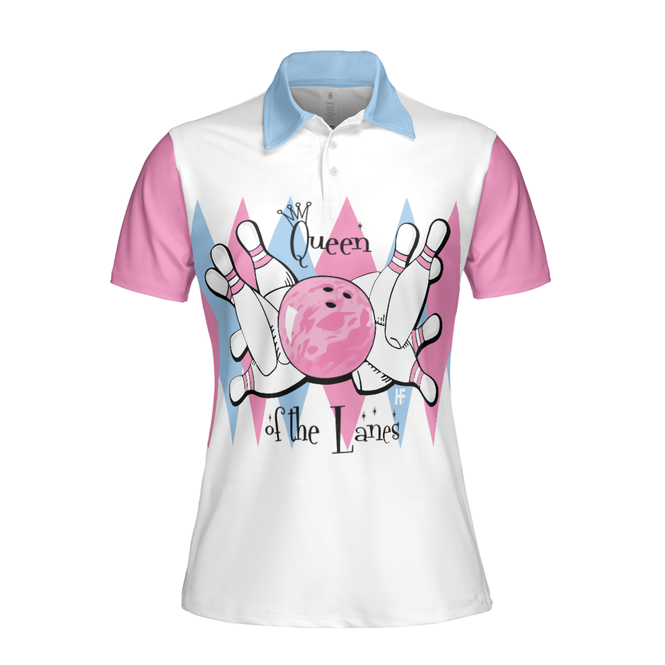 Queen Of The Lanes Pink Blue Bowling Shirt For Ladies Women's Polo Shirts S-5XL